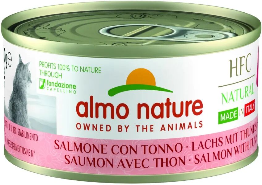 ALMO NATURE HFC Natural Cat Lattina Multipack 24x70G SALMONE CON TONNO