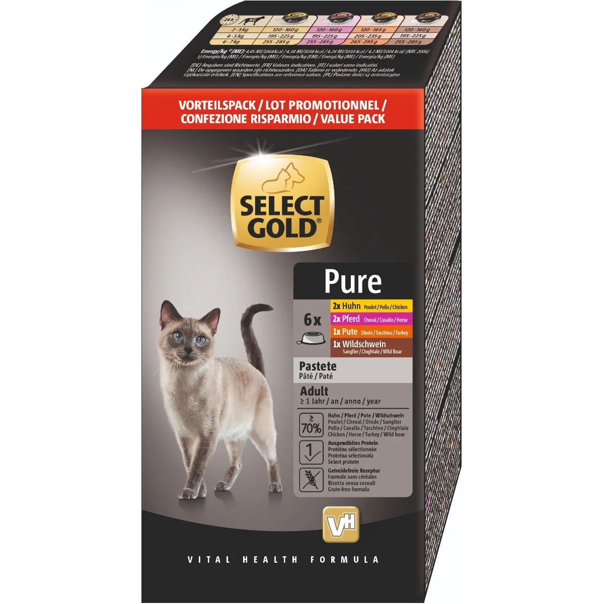 SELECT GOLD Pure Cat Adult Vaschetta Multipack 6x85G MIX CARNE