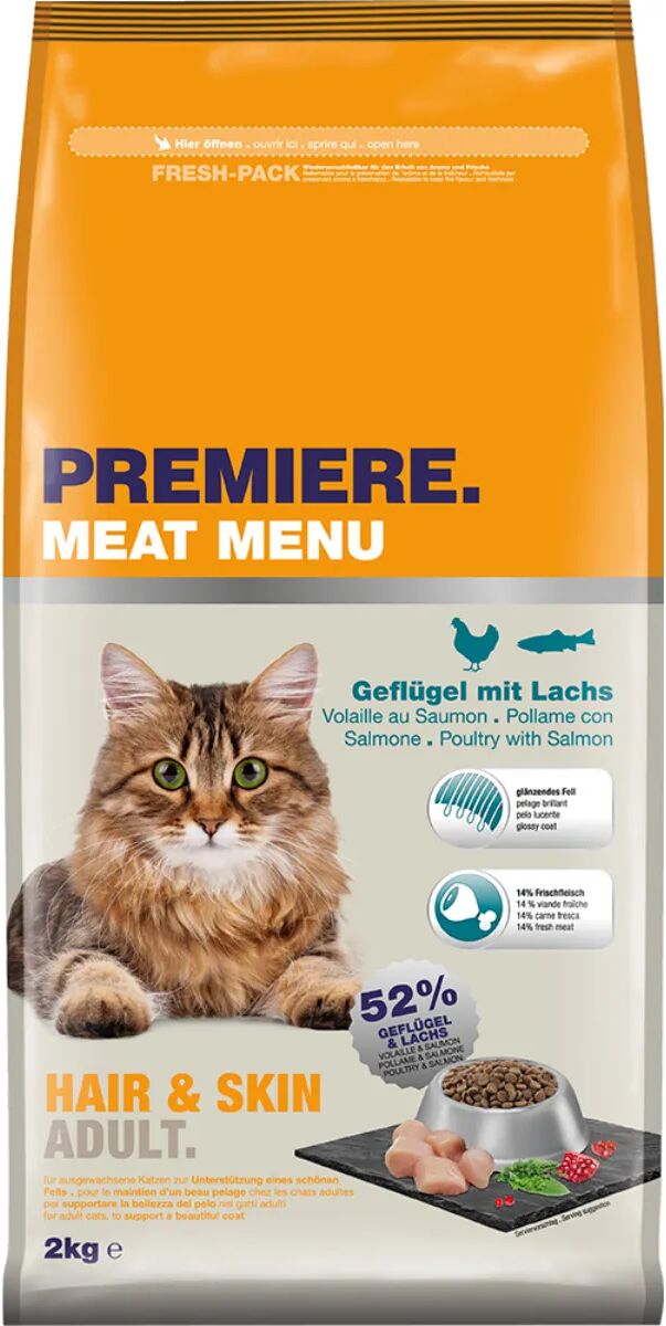 PREMIERE Meat Menu Hair & Skin per Gatto Adult con Pollame e Salmone 2KG