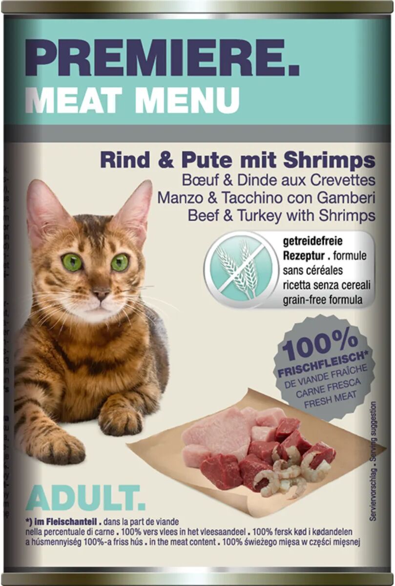 PREMIERE Meat Menu Cat Lattina 400G MANZO E TACCHINO CON GAMBERI