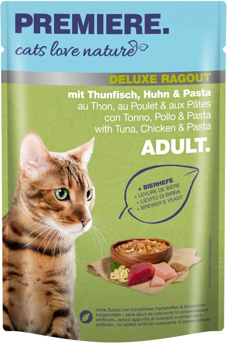 PREMIERE Deluxe Ragout Cat Busta Multipack 24x100G TONNO E POLLO CON PASTA