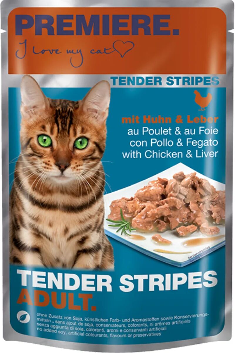 PREMIERE Tender Stripes Cat Busta Multipack 28x85G POLLO E FEGATO