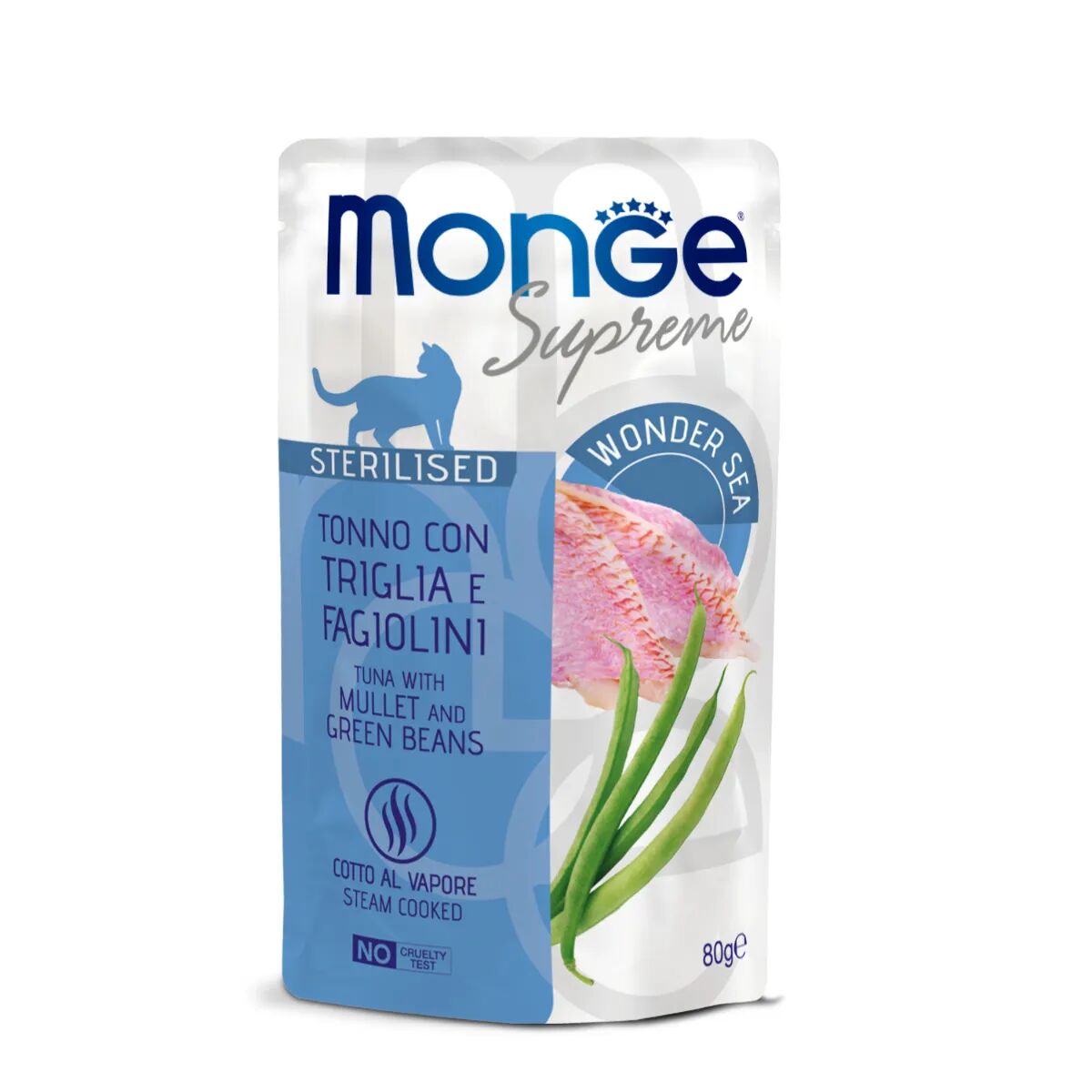 MONGE Supreme Cat Sterilised Busta Multipack 24x80G TONNO CON FAGIOLINI