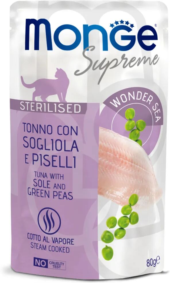 MONGE Supreme Cat Sterilised Busta Multipack 24x80G TONNO CON PISELLI