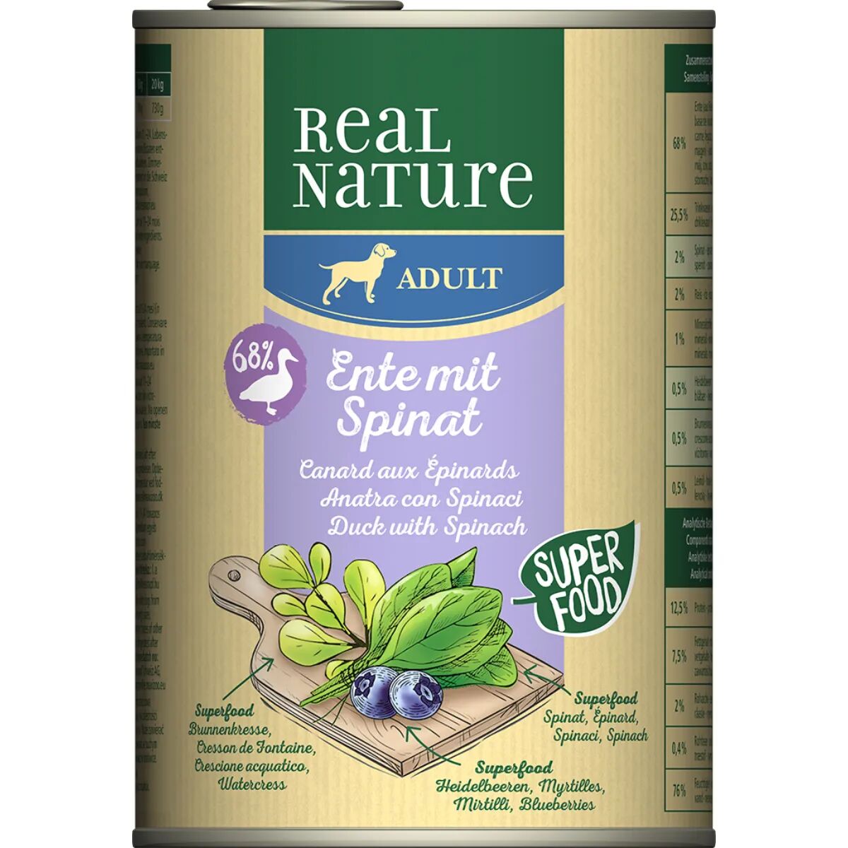 REAL NATURE Dog Lattina 400G ANATRA CON SPINACI