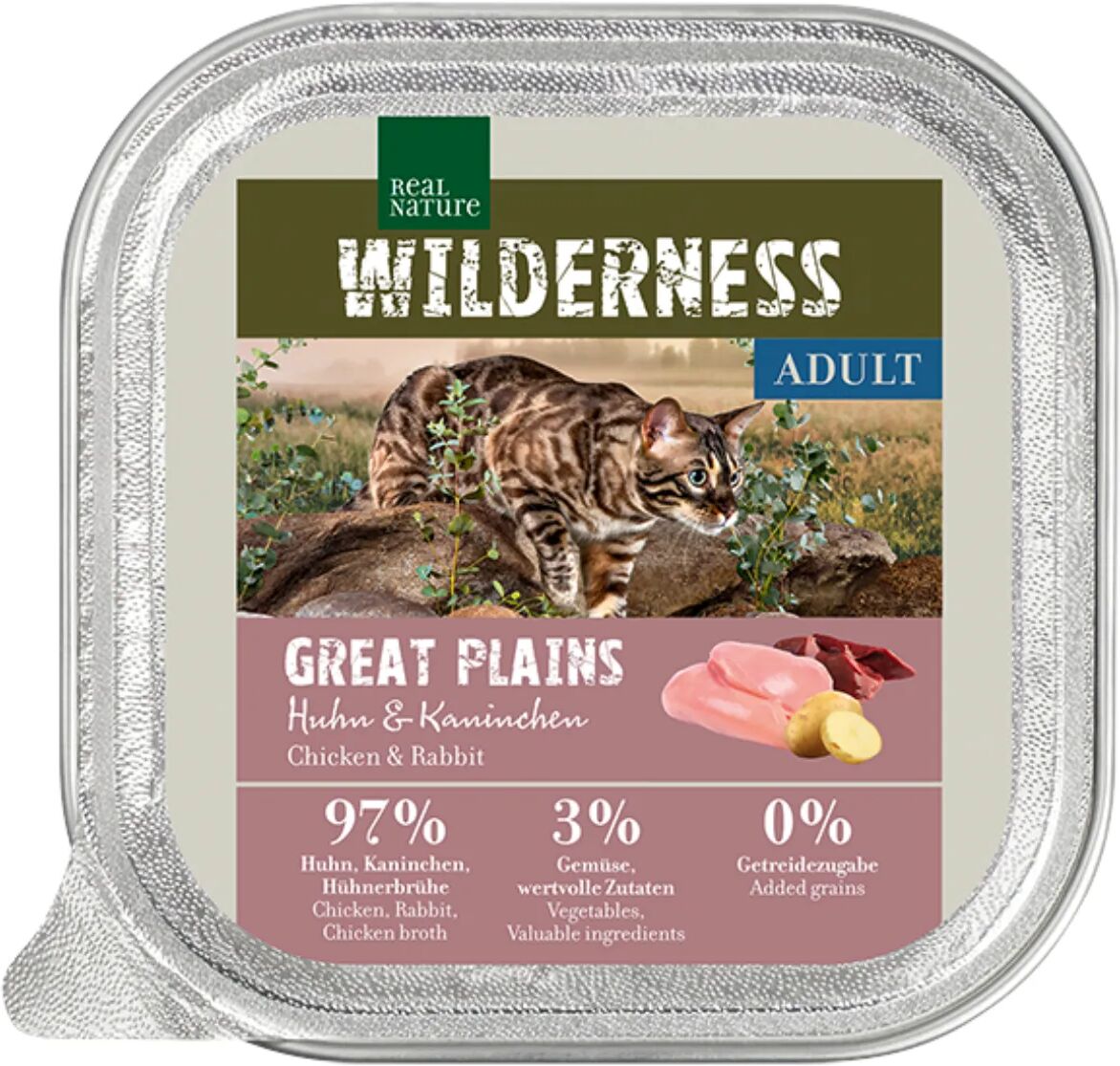 REAL NATURE Wilderness Cat Vaschetta Multipack 16x100G POLLO E CONIGLIO