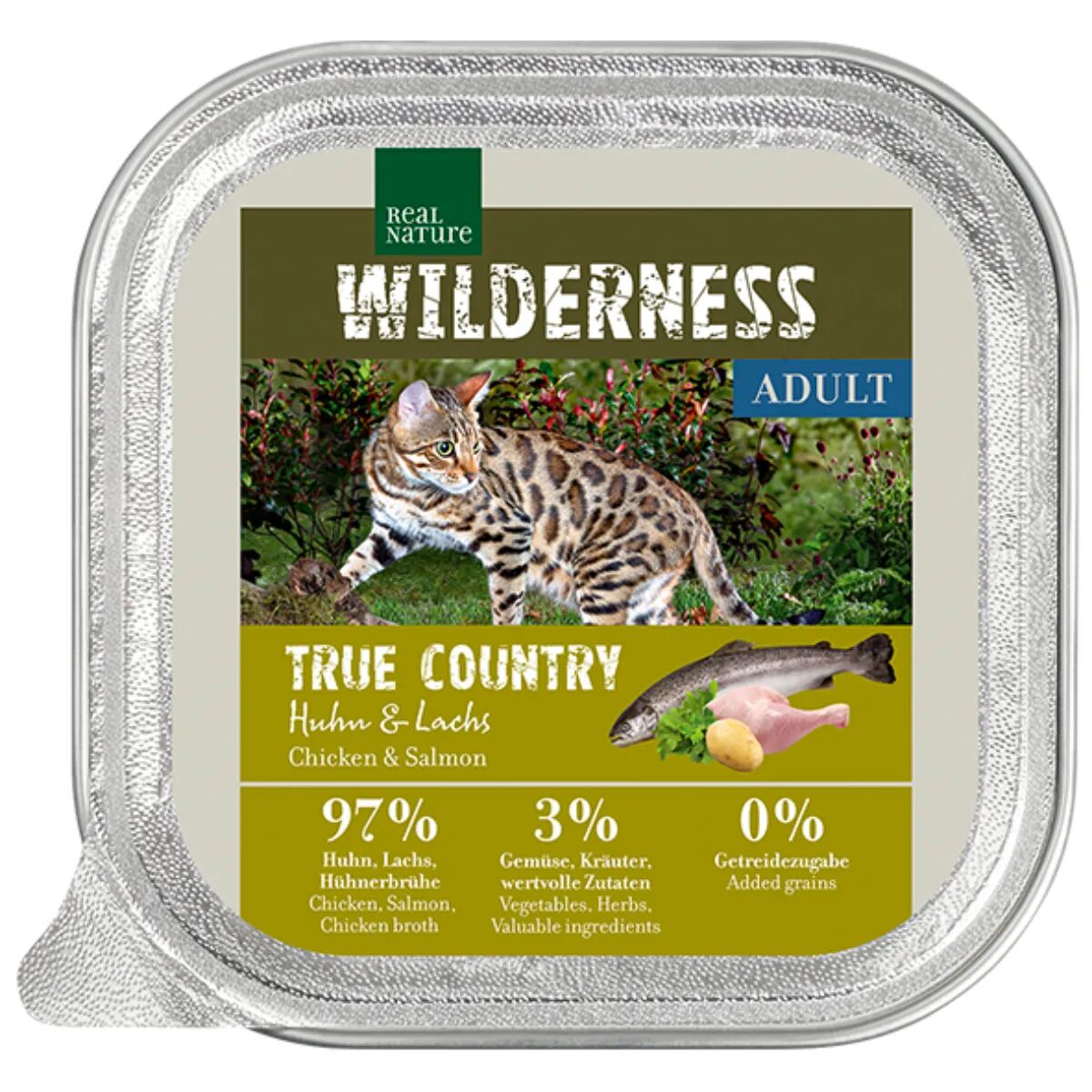 REAL NATURE Wilderness Cat Vaschetta Multipack 16x100G POLLO E SALMONE