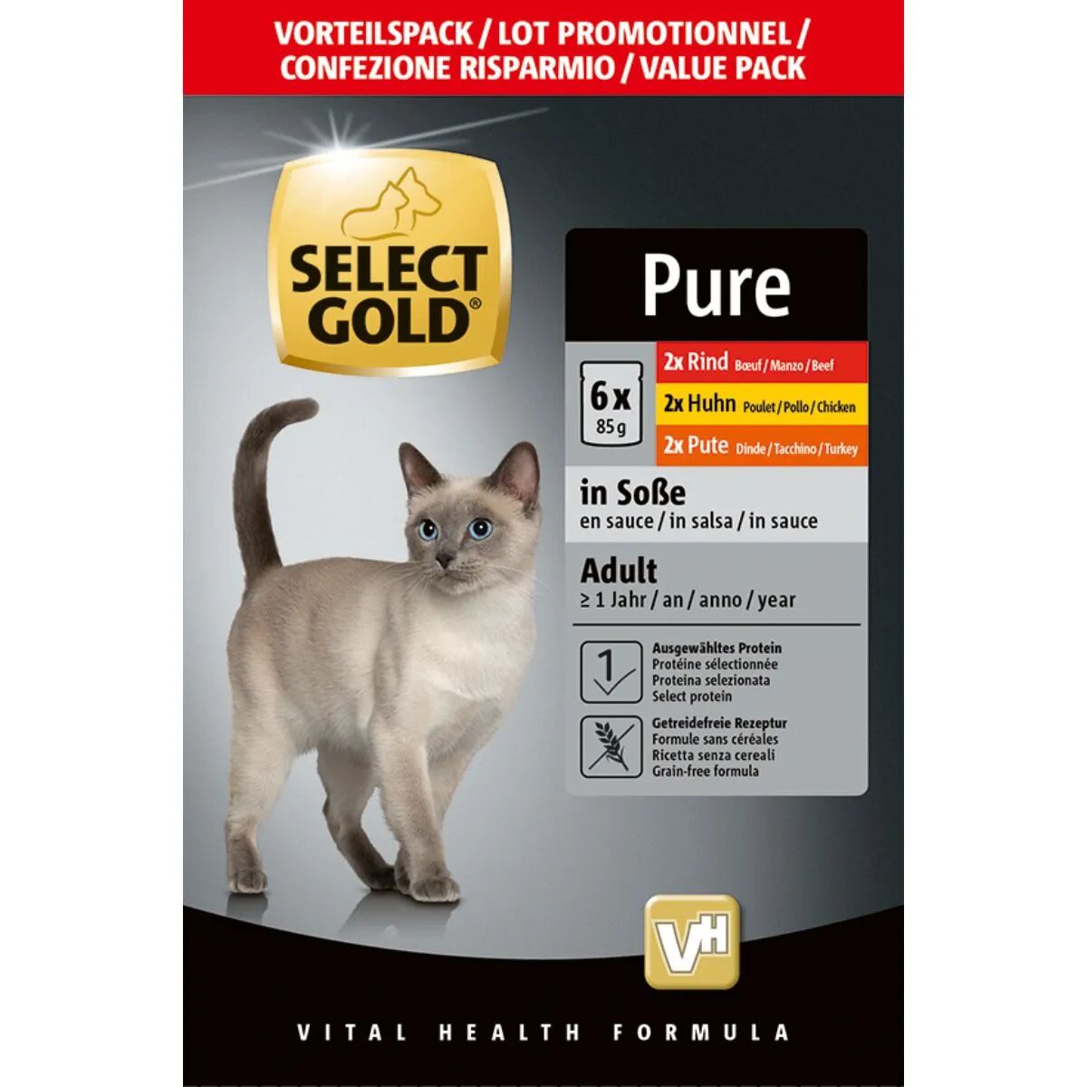 SELECT GOLD Pure Cat Adult Busta Multipack 6x85G MIX CARNE