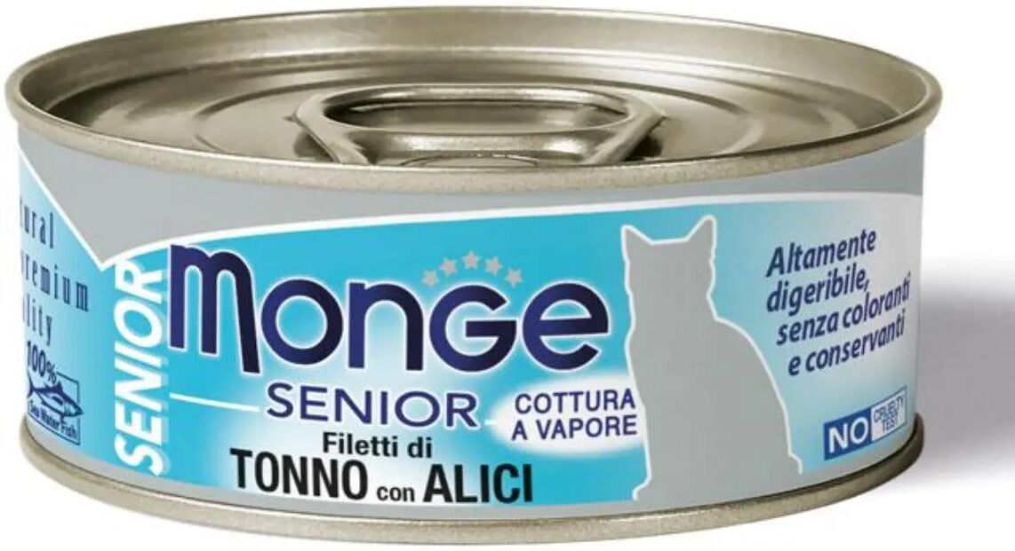 MONGE Senior Cat Lattina Multipack 24x80G TONNO CON ALICI