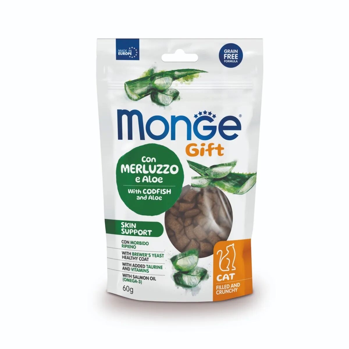 MONGE Gift Skin Support Gatto con Merluzzo e Aloe Vera 60GR