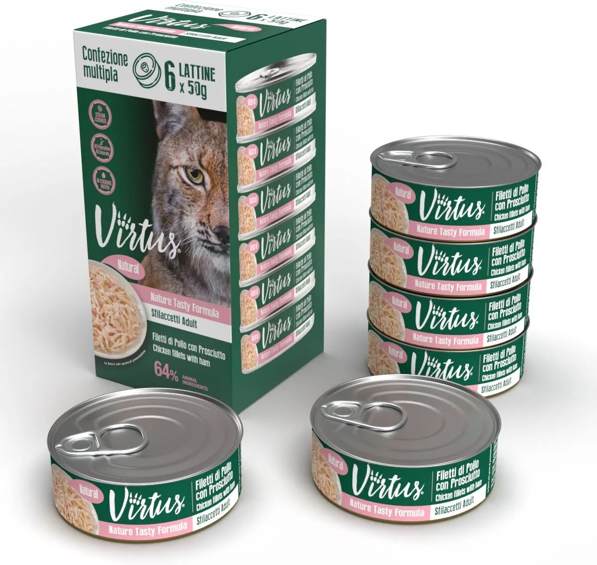 VIRTUS Cat Natural Multipack 6X50G POLLO CON PROSCIUTTO