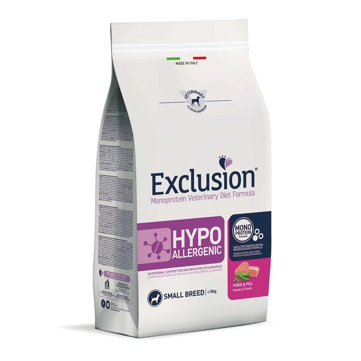 EXCLUSION Dog Diet Hypoallergenic Small Maiale e Piselli 7KG