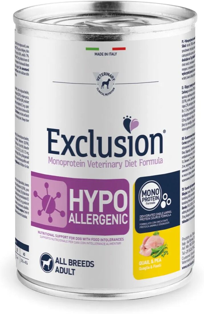 EXCLUSION Dog Diet Hypoallergenic All Breeds Lattina 400G QUAGLIA