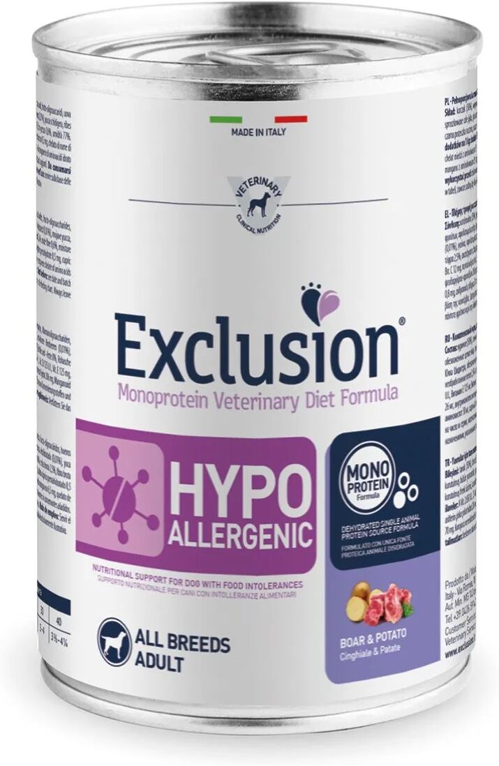 EXCLUSION Dog Diet Hypoallergenic All Breeds Lattina 400G CINGHIALE