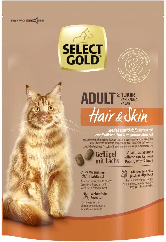 SELECT GOLD Cat Adult Hair&Skin Pollame e Salmone 300G