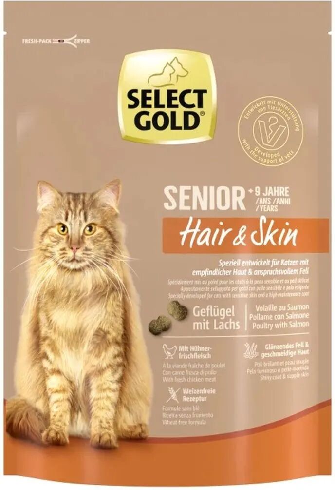 SELECT GOLD Cat Senior Hair&Skin Pollame e Salmone 300G