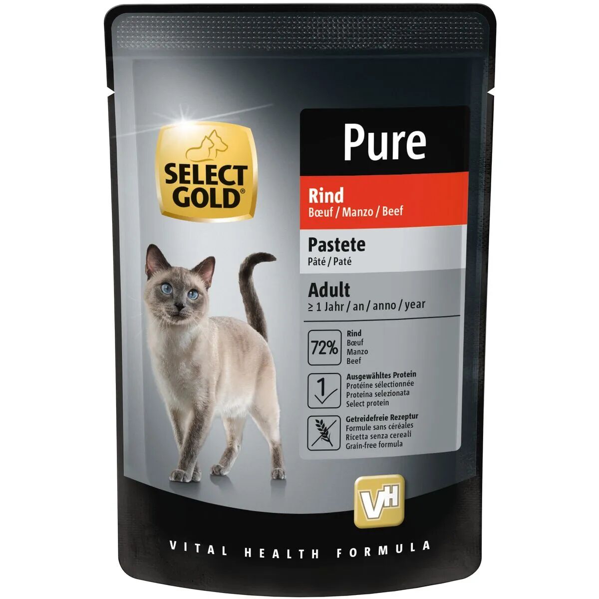 SELECT GOLD Pure Cat Adult Busta Multipack 12x85G MANZO