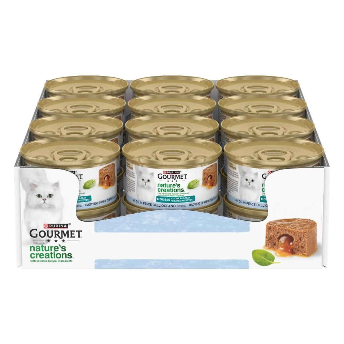 GOURMET Nature's Creations Mousse Cat Lattina Multipack 24x85G PESCE DELL'OCEANO E SPINACI