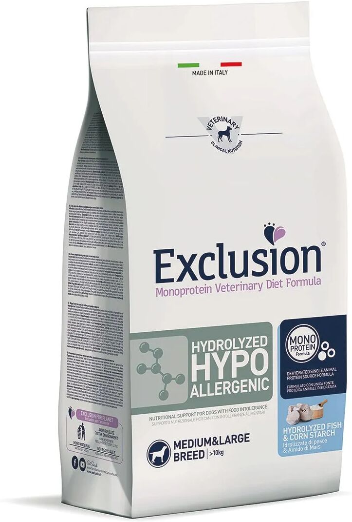 EXCLUSION Dog Diet Hydrolyzed Hypoallergenic Medium&Large Pesce Idrolizzato e Amido di Mais 2KG