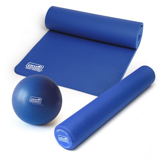 sissel kit pilates casa lite premium blu: soft ball, rullo e materassino blu