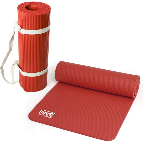 sissel kit borsa o cinghia + materassino pilates yoga fitness 1,5 cm rosso