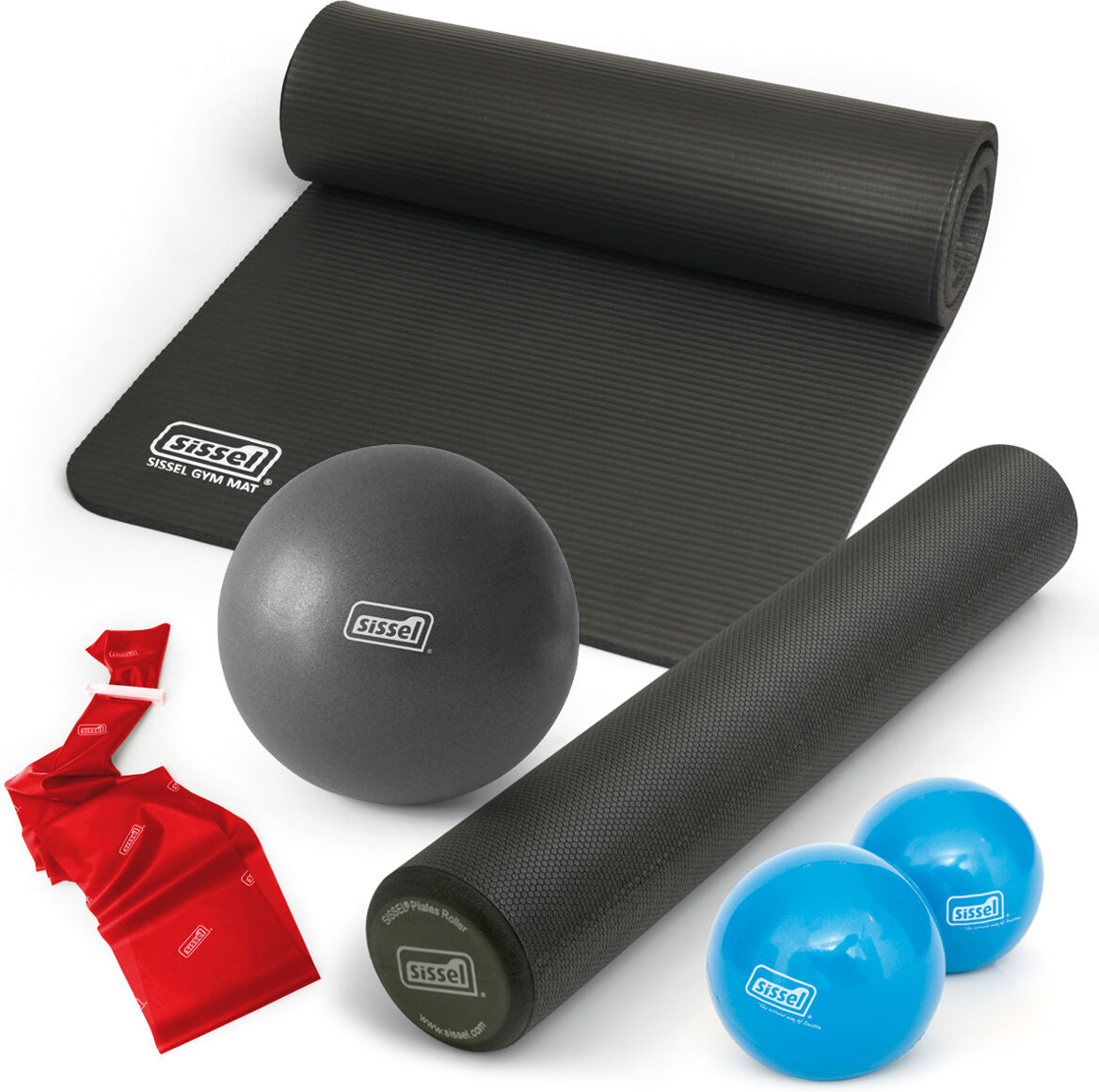 Sissel HOME KIT PILATES CASA "MAGAZZINO" ANTRACITE: Soft Ball, Rullo, Materassino, Toning Ball e Band