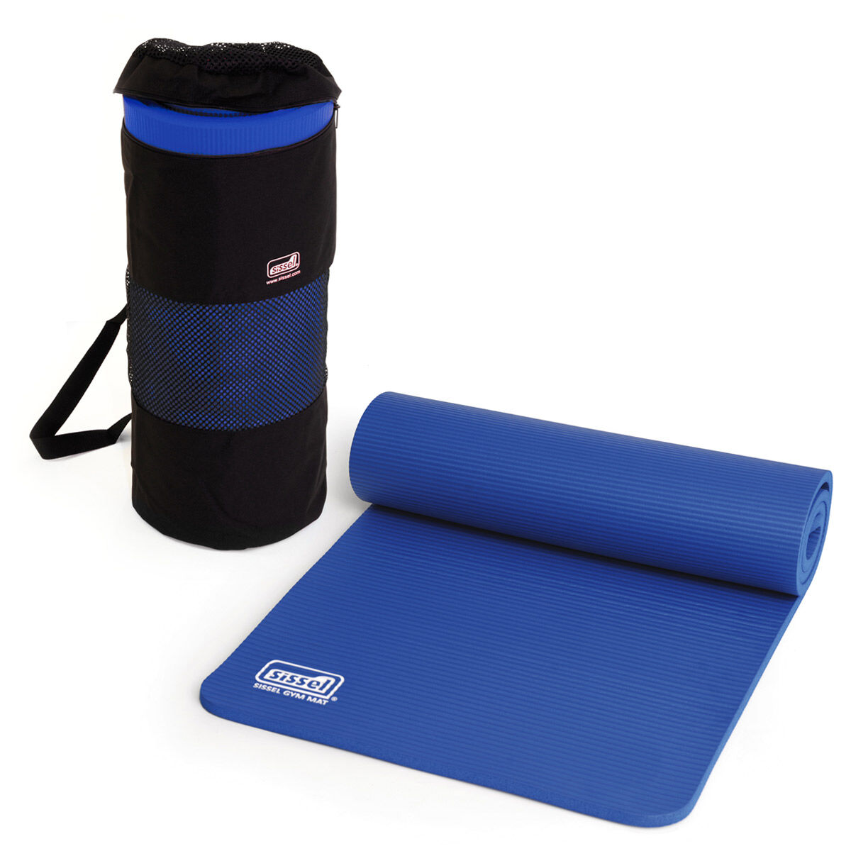 Sissel Kit Borsa o Cinghia + Materassino Pilates Yoga Fitness 1,5 cm Blu