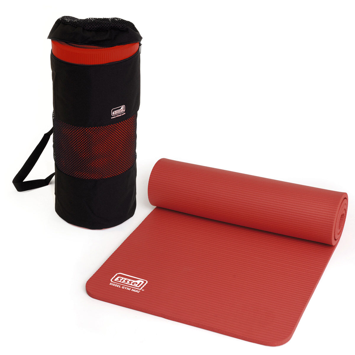 Sissel Kit Borsa o Cinghia + Materassino Pilates Yoga Fitness 1,5 cm Rosso