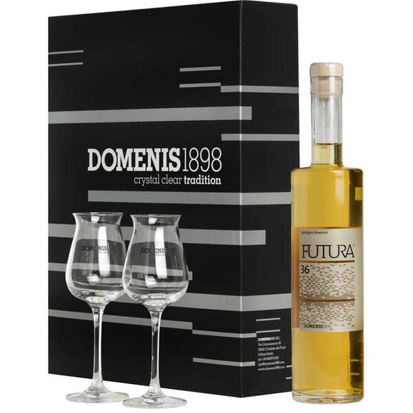 domenis1898 confezione regalo grappa domenis futura36 con 2 bicchieri