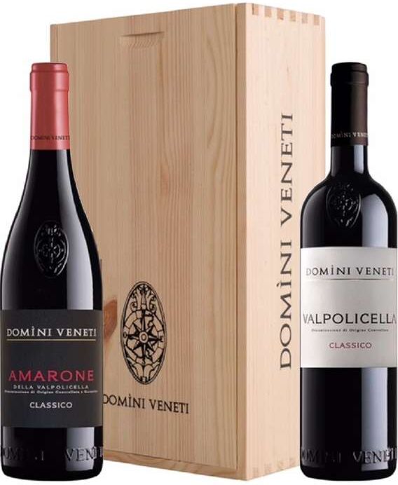 Cassa di legno 2 vini amarone e valpolicella cantina domini veneti