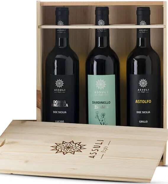 Cassa di legno 3 vini cantina assuli