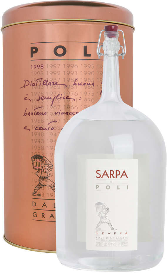 Doppio magnum 3 litri grappa "sarpa di poli big mama" di merlot e cabernet astuc