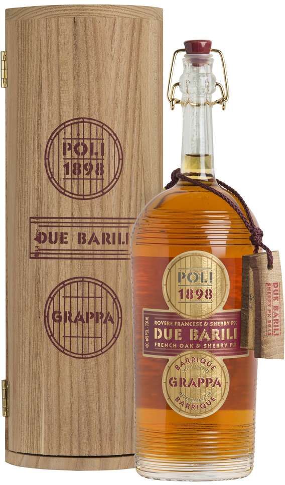 Poli Grappa "due barili" prosecco in cassa legno