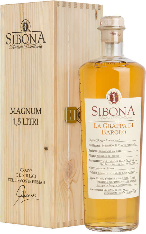 Sibona Magnum 1,5 litri grappa di barolo "gialla" in cassa legno