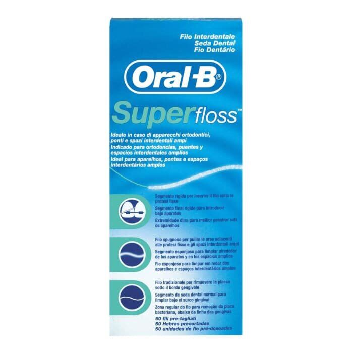 PROCTER & GAMBLE SRL Oral-B Superfloss Filo Interdentale Ponti Apparecchi Ortodontici 50 Fili Pre-Misurati