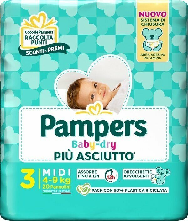 FATER SPA Pampers Baby Dry Pannolino Downcount Midi 20 Pezzi