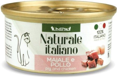 Unipro Naturale Italiano Cibo Umido Maiale E Pollo Per Gatti Adulti Scatoletta 85g