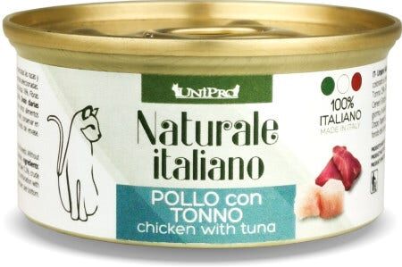 Unipro Naturale Italiano Cibo Umido Pollo Con Tonno Per Gatti Adulti Scatoletta 85g