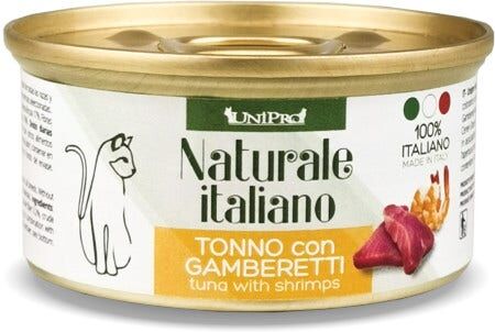 Unipro Naturale Italiano Cibo Umido Tonno Con Gamberetti Per Gatti Adulti Scatoletta 85g