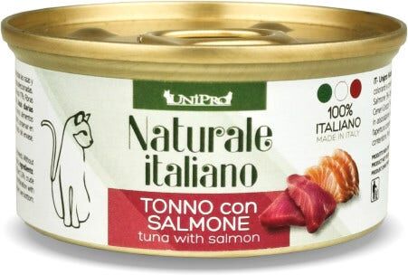 Unipro Naturale Italiano Cibo Umido Tonno Con Salmone Per Gatti Adulti Scatoletta 85g