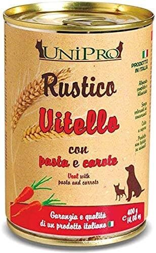 Unipro Rustico Vitello Pasta Integrale Carote Cibo Cane Adulto Barattolo 400g