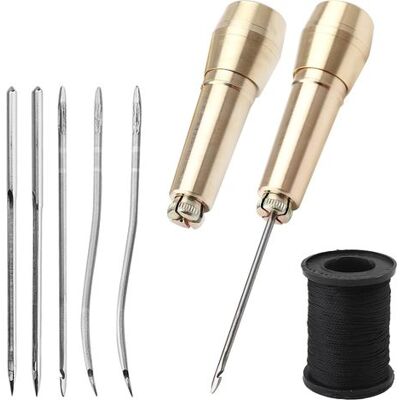 OEM Set Di 2 Punteruoli Per Cucire La Pelle, Punteruolo Da Calzolaio Per Cucire La Pelle Con 2 Manici In Ottone, 2 Aghi Dritti, 2 Aghi Curvi, 2 Fori Per L'Ago E 50 Metri Di Filo Nero. OEM Set Di 2 Punteruoli Per Cucire La Pelle, Punteruolo Da Calzolaio Per Cucire La Pelle Con 2 Manici In Ottone, 2 Aghi Dritti, 2 Aghi Curvi, 2 Fori Per L'Ago E 50 Metri Di Filo Nero.