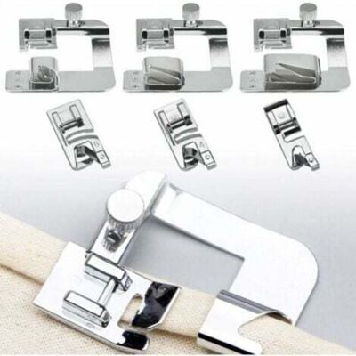 OEM Accessori Per Macchina Da Cucire, Set Da 6 Pezzi: Piedino Per Orlo Da 4/8" 13 Mm, 6/8" 19 Mm, 8/8" 25 Mm OEM Accessori Per Macchina Da Cucire, Set Da 6 Pezzi: Piedino Per Orlo Da 4/8" 13 Mm, 6/8" 19 Mm, 8/8" 25 Mm