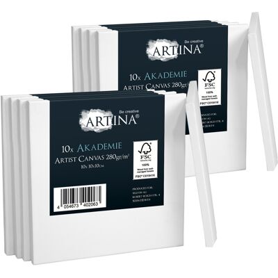 ARTINA Set Da 10 Tele Per Pittura 10x10 Cm Serie Akademie - 100% Cotone Bianco 280g/m² - Telaio In Legno Certificato Fsc - Non Si Deforma - ARTINA Set Da 10 Tele Per Pittura 10x10 Cm Serie Akademie - 100% Cotone Bianco 280g/m² - Telaio In Legno Certificato Fsc - Non Si Deforma -