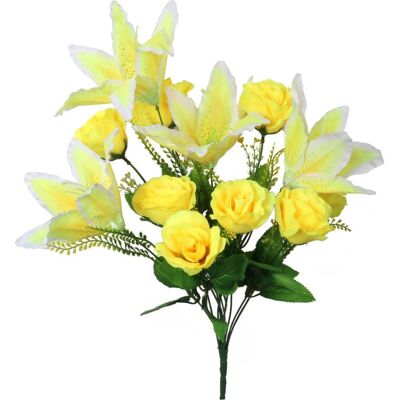 OEM Bouquet Di 12 Fiori, Misto Di Rose E Gigli, Gialli, 50 Cm OEM Bouquet Di 12 Fiori, Misto Di Rose E Gigli, Gialli, 50 Cm