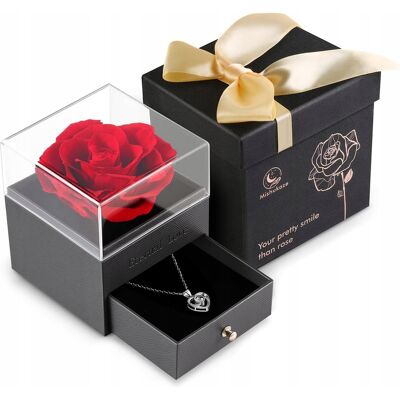 OEM Rosa Rossa Con Catenina, Foglie E Sacchetto Regalo. OEM Rosa Rossa Con Catenina, Foglie E Sacchetto Regalo.