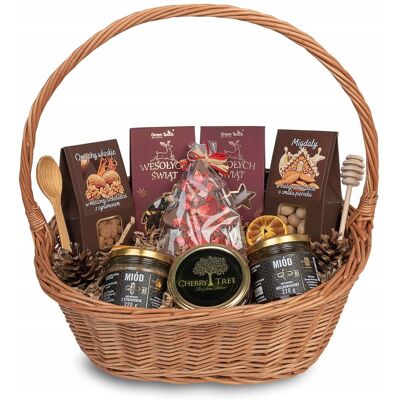 OEM Grande Cesto Regalo In Vimini Per Natale Con Tè, Dolci E Miele. OEM Grande Cesto Regalo In Vimini Per Natale Con Tè, Dolci E Miele.