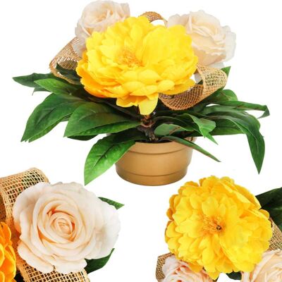 OEM Decorazione Della Tomba Con Peonie E Rose Gialle. OEM Decorazione Della Tomba Con Peonie E Rose Gialle.
