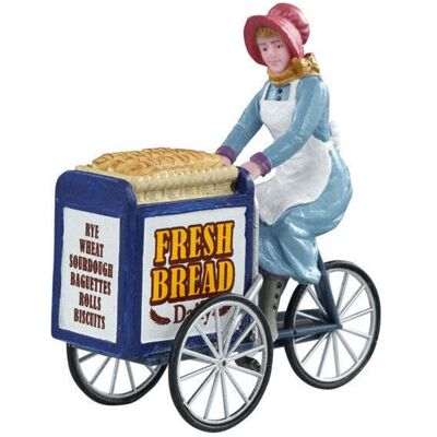 LEMAX Ragazza Che Vende Il Pane Fresco Con Un Carrello Blu Personaggio In Poliresina Per Villaggio Di Natale LEMAX Ragazza Che Vende Il Pane Fresco Con Un Carrello Blu Personaggio In Poliresina Per Villaggio Di Natale