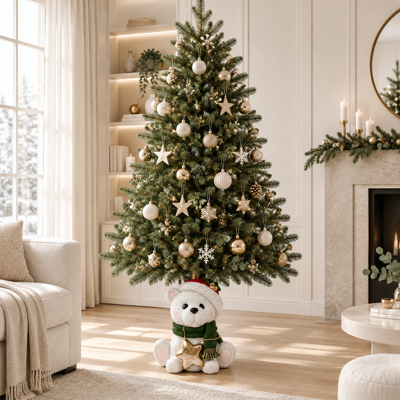 GENERICO Base Albero Orsetto Bianco Con Stella Decorazione Natalizia GENERICO Base Albero Orsetto Bianco Con Stella Decorazione Natalizia